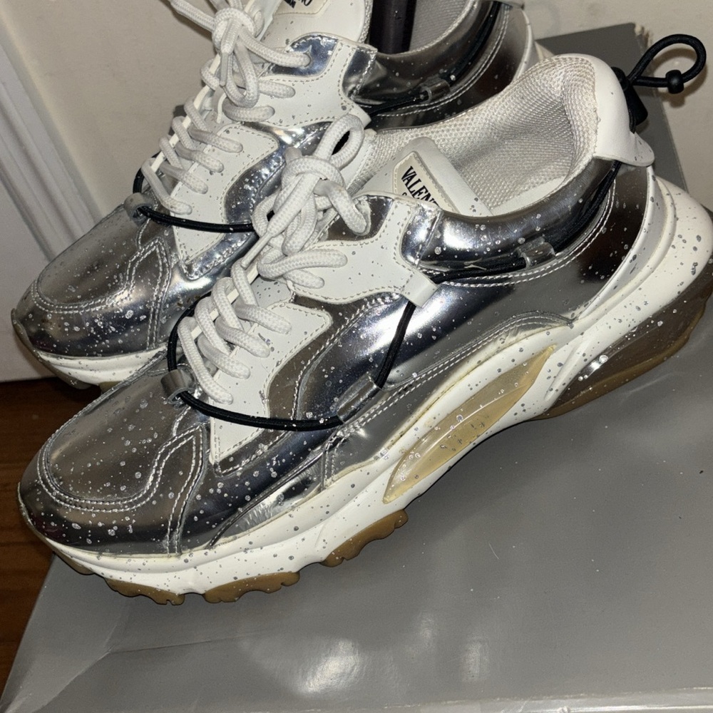 Silver and White Valentino Garavani Sneakers